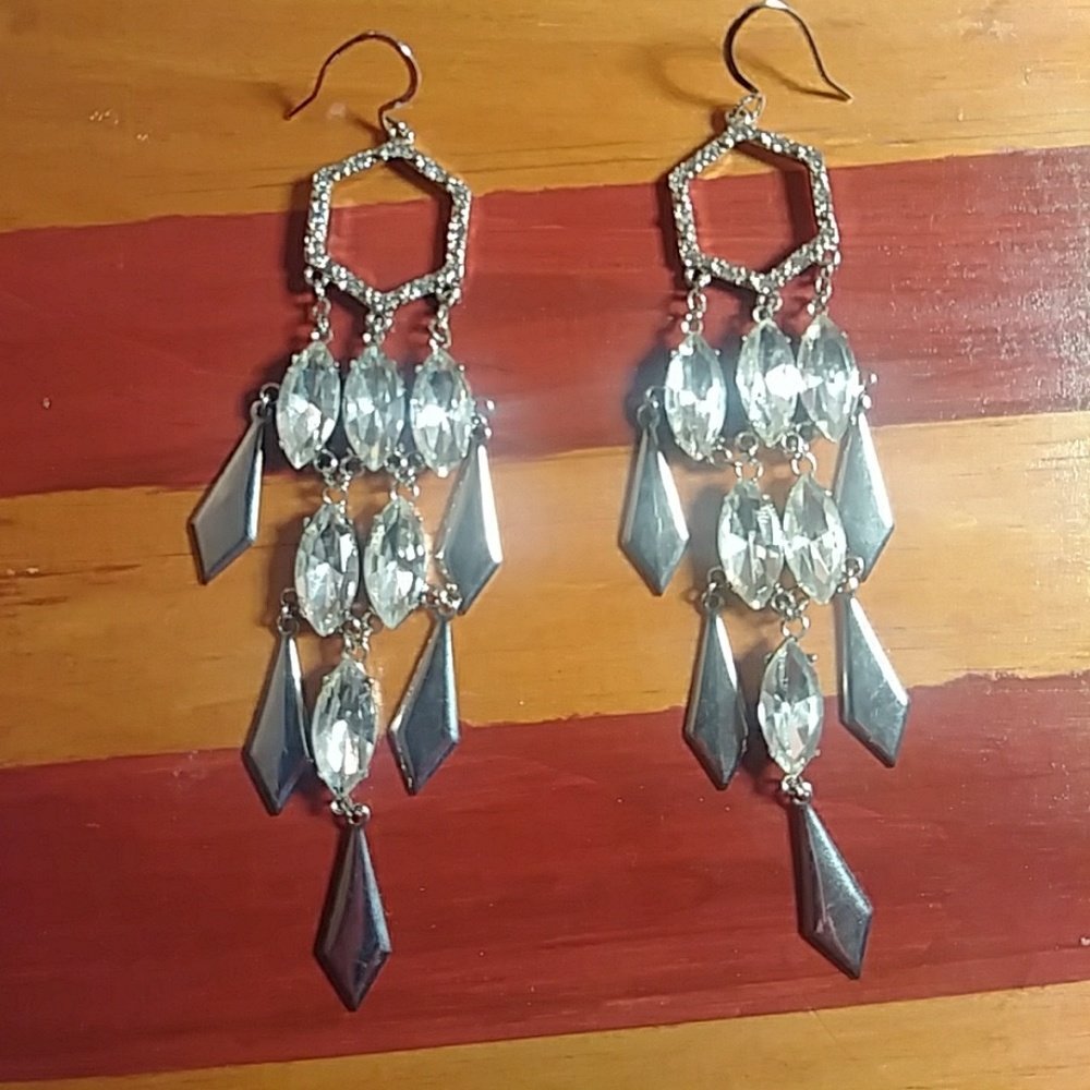 Silver Tone. "Chandelier" Earrings